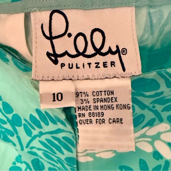 Lily Pulitzer Cotton Straight Leg Pants Palm Tree Print‎ Turquoise Size 10 - Picture 4 of 9